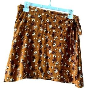 Boston Proper Floral Mini Wrap‎ Brown Skirt Casual Cute Trendy Size M